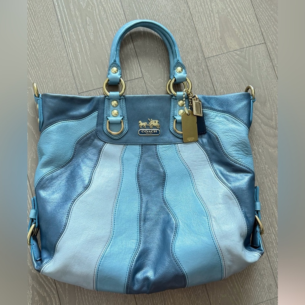 Vintage Coach Madison Blue Multi-Tone Leather Tote